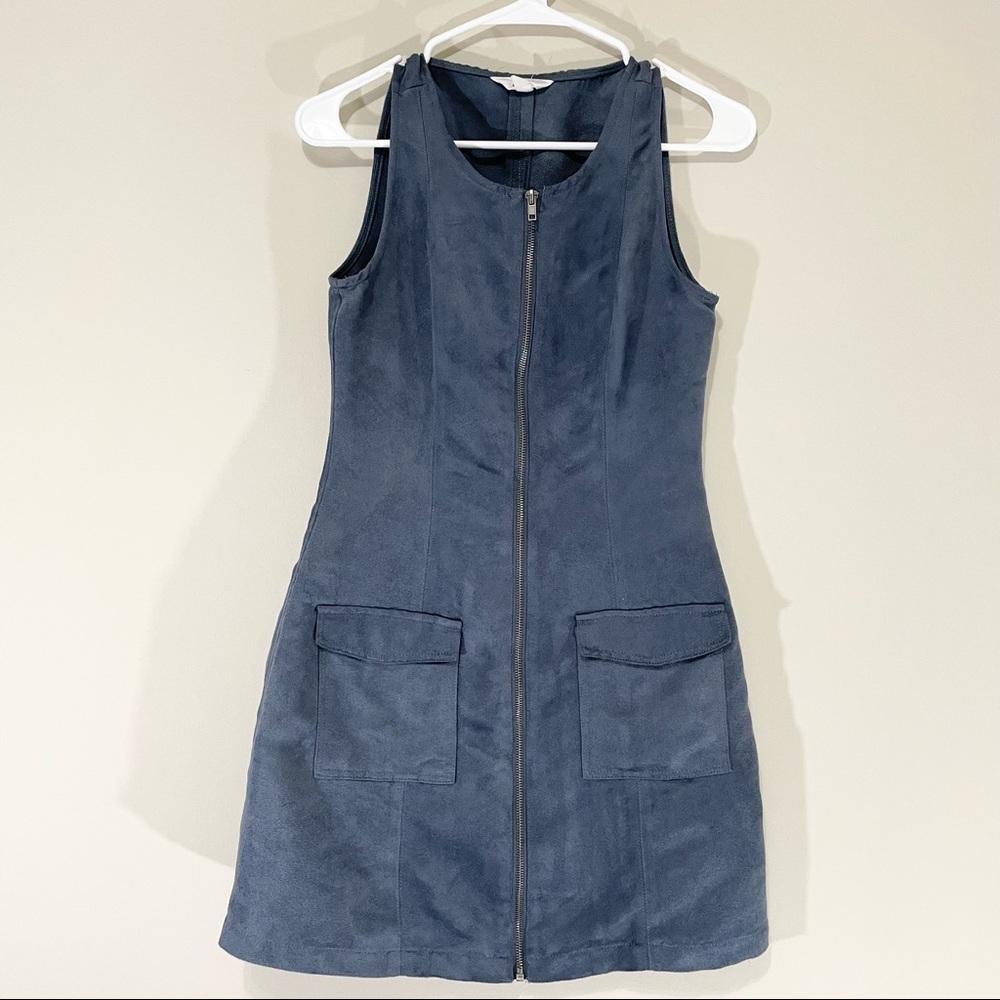 Jack by BB Dakota Marceline Blue Faux Suede Corduroy Zipper Front Dress Size 0